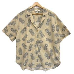H&M Linen Blend Pineapple Print Camp Shirt Mens Size M Short Sleeve Button Down